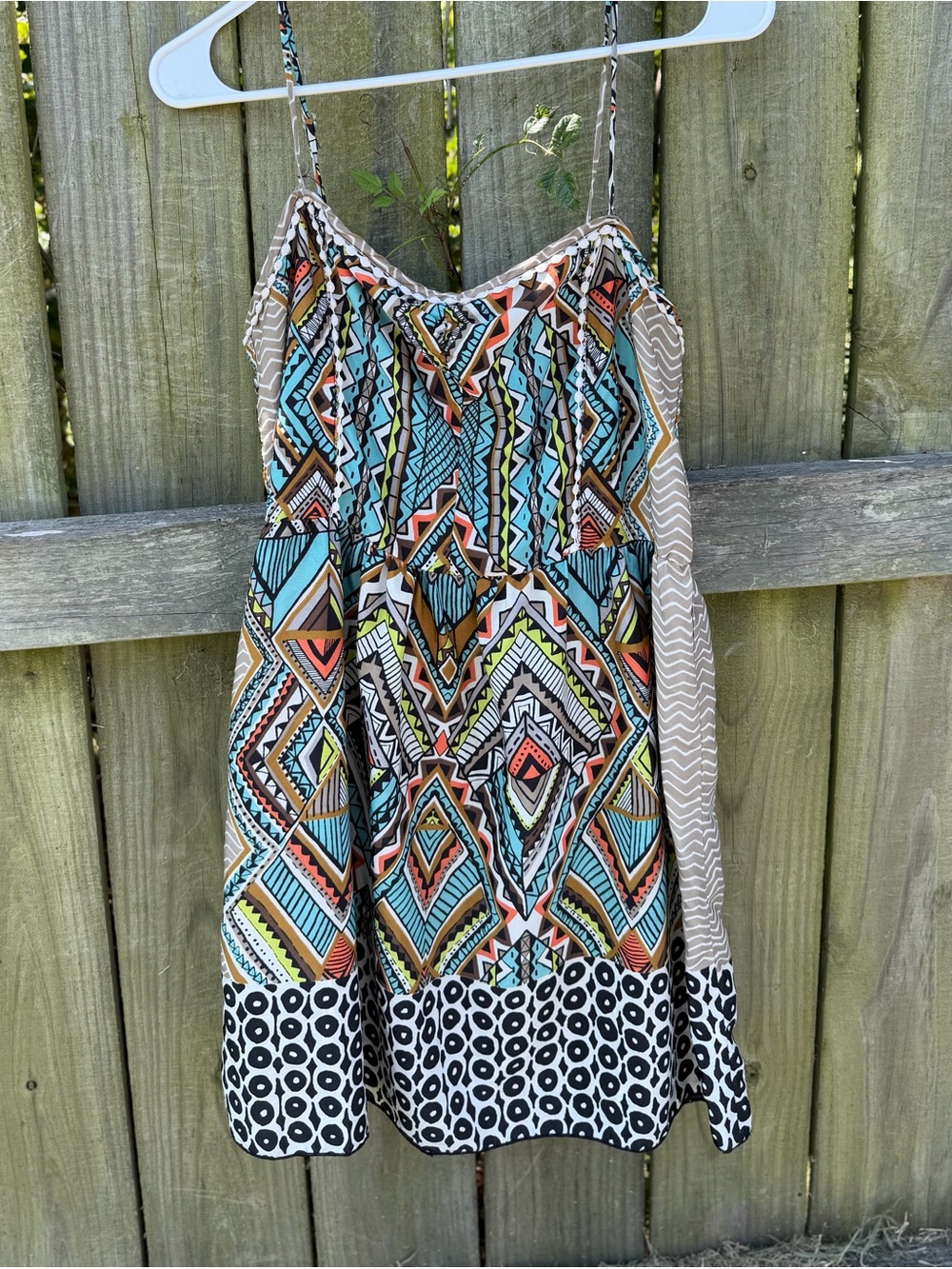 living doll Teal Multi-Print Spaghetti-Strap Mini Dress with Black-White Hem - Picture 2 of 3